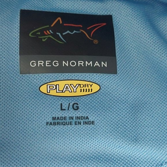 GREG NORMAN short sleeve light blue golf polo shirt pattern front men's large - Picture 9 of 11